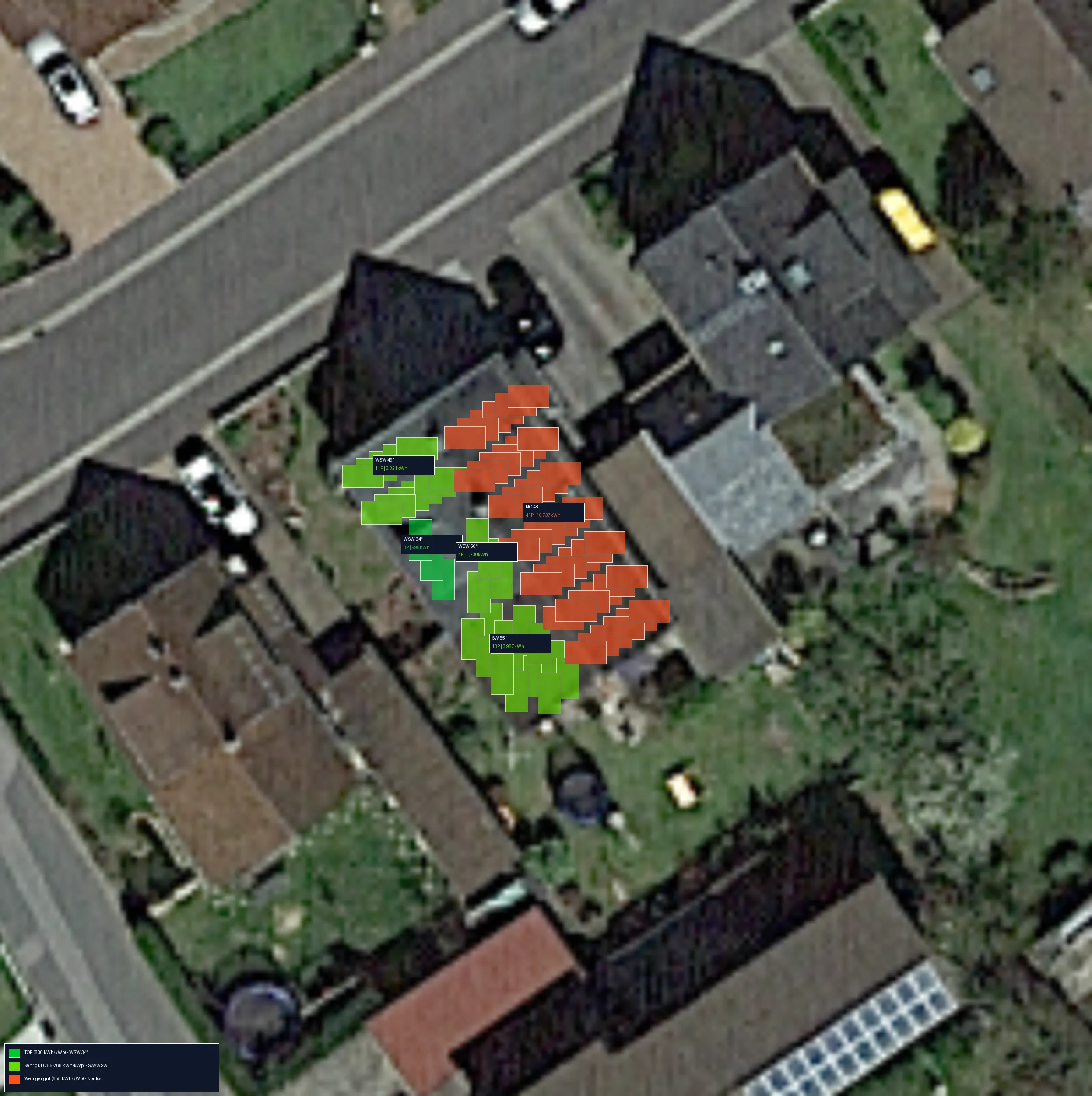 Echte Dachanalyse mit farbigen Segmenten