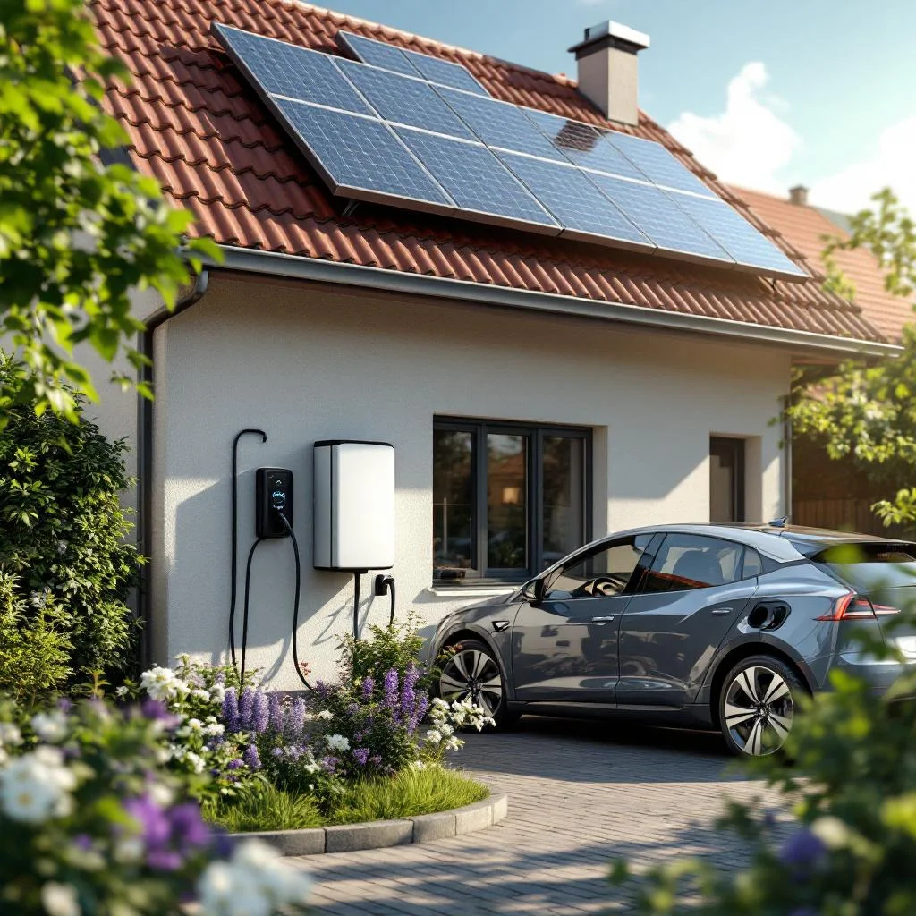 E-Auto wird mit Solarstrom geladen